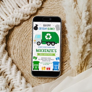 Garbage Truck Birthday Invitation, Dump Truck Phone Invite (Digital)