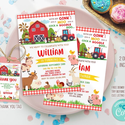 Farm Birthday Party Invitation Template Farm Animals Birthday - Etsy Farm Birthday Party Invitation Template Farm Animals Birthday - Etsy