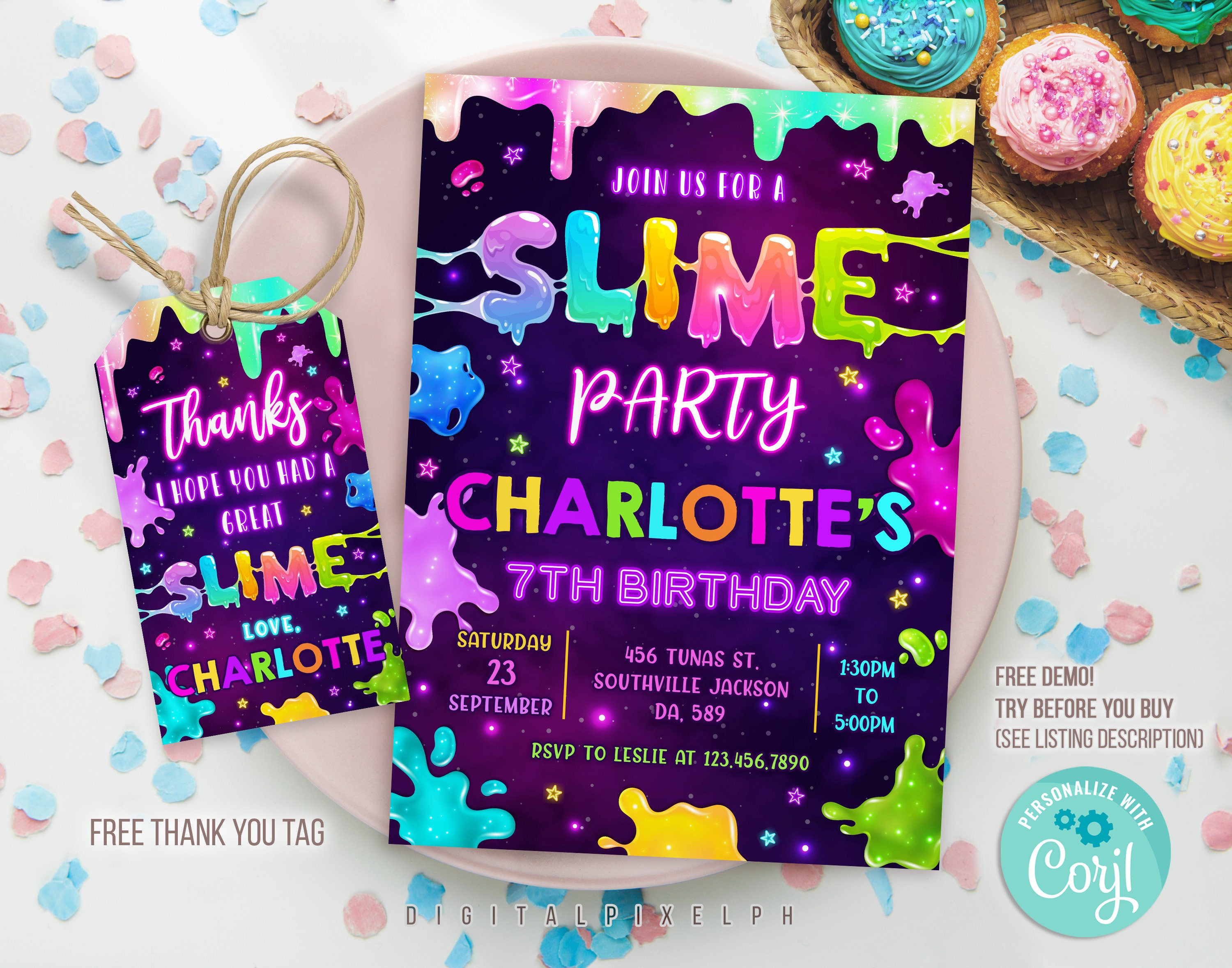 Knibeo Slime Party Invitations Girl - 4x6 Inches Slime Birthday Party  Invitations Cards Set of 20 with White Envelopes, Slime Party Decorations
