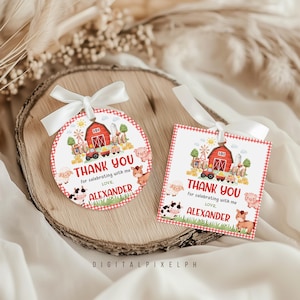 Editable Farm Thank You Tags, Barnyard Favor Stickers (Digital Download)