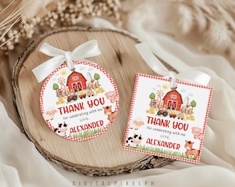Editable Farm Thank You Tags, Barnyard Favor Stickers (Digital Download)