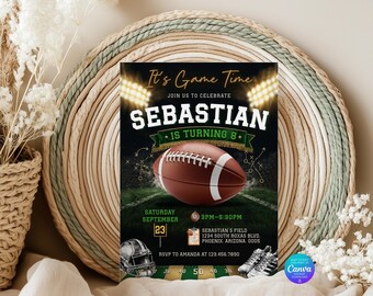 Football Birthday Invitation Template, Sports Ball Invitation, Football Thank You Tags (Digital Download)