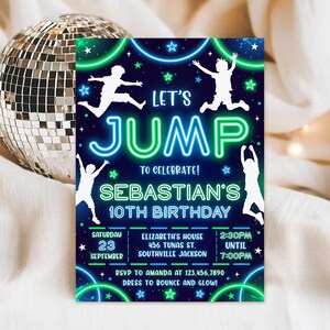 Neon Jump Birthday Invitation, Trampoline Birthday Invitation (Digital Download)
