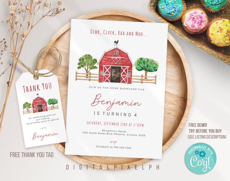 Farm Birthday Party Invitation Template Minimalist Farm Etsy