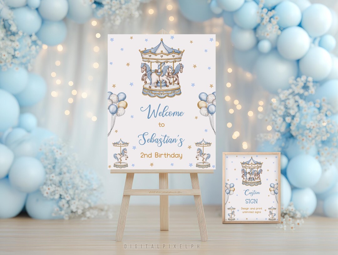 Editable Carousel Birthday Welcome Sign Template (digital Download) - Etsy