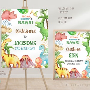 Editable Dinosaur Birthday Welcome Sign Template, Dinosaur Birthday Custom Sign Template, Dinosaur Welcome Sign, Dinosaur Custom Sign