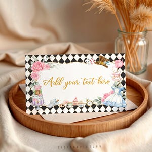 不思議の国のアリス フードラベル テントカード 編集可能なテンプレート（デジタルダウンロード）