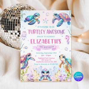 Turtle Birthday Invitation Template, Under the Sea Theme, Turtle Thank You Tags (Digital Download)