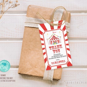 Editable Carnival Thank You Tags, Carnival Favor Tags, Circus Thank You ...