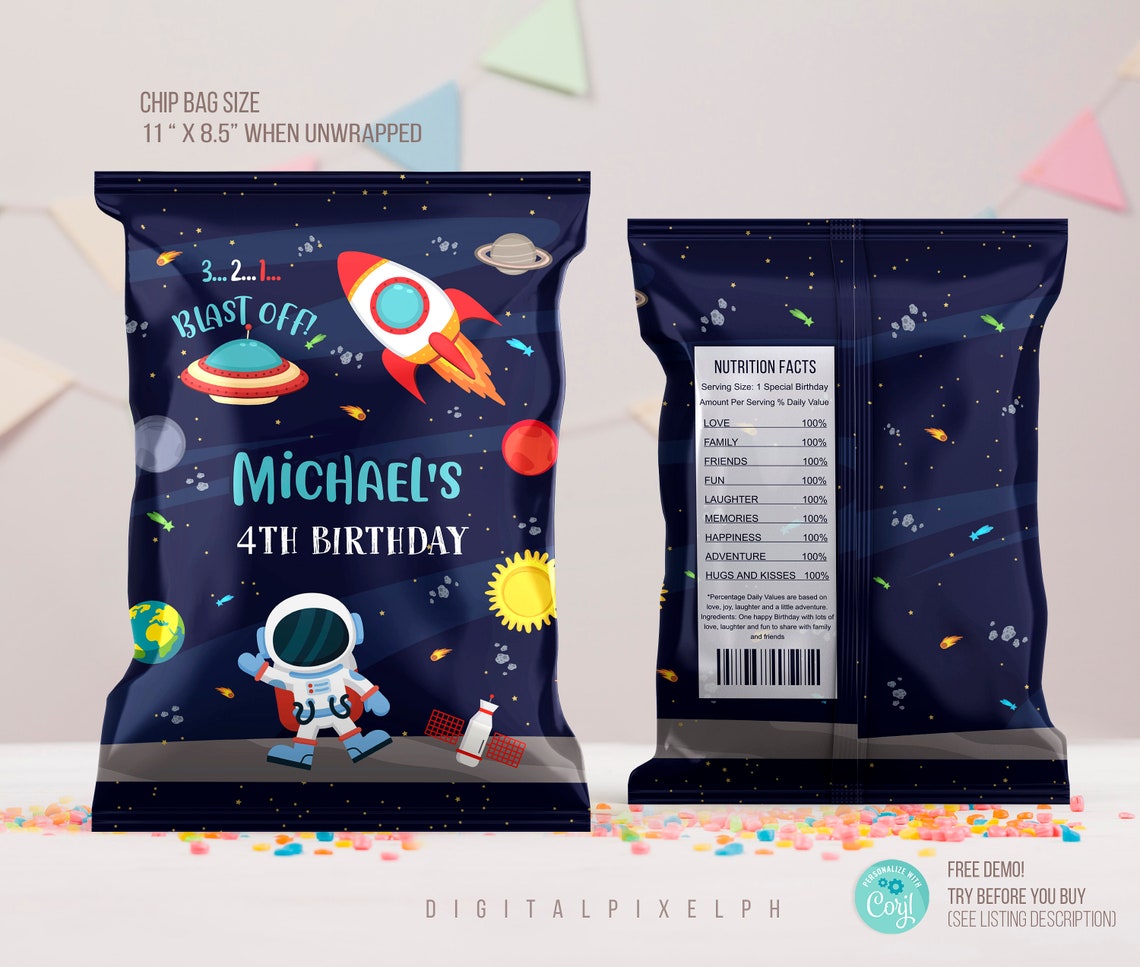 Editable Outer Space Birthday Chip Bag Wrapper (digital Download) - Etsy