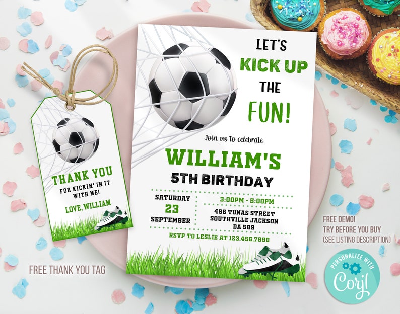 Editable Soccer Birthday Invitation Template, Soccer Birthday Invitation, Soccer Invitation Template image 2