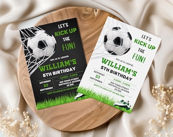 Bewerkbare sjabloon voetbal verjaardagsuitnodiging, sportfeest (digitale download)