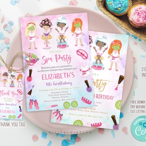 Spa Party Birthday Invitation Template Printable, Spa Party Birthday Invitation, Editable spa party invitation