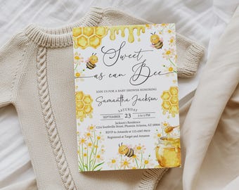 Honey Bee Baby Shower Invitation Template, Sweet as can Bee Baby Shower Invitation, Bee Thank You Tags (Digital Download)
