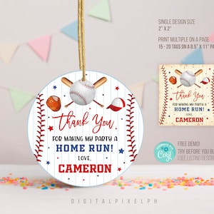 Tag di ringraziamento modificabili del round di baseball, adesivo di baseball, tag di ringraziamento di Baseball Square, tag di favore di baseball
