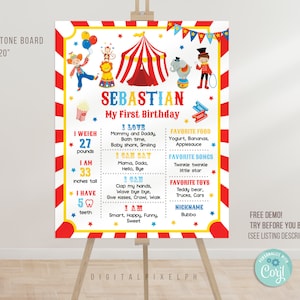 Editable Circus Birthday Milestone Poster Template, Circus Milestone Poster, Circus Milestone Board Poster