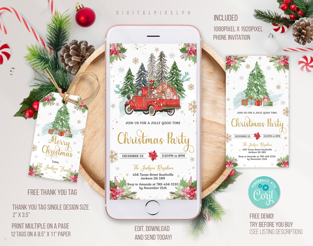 Editable Christmas Party Phone Invitation Template, Christmas Party