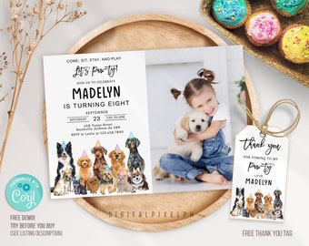 Dog Birthday Invitation, Puppy Birthday Invitation, Dog Editable Invitation, Dog Puppy thank you tag