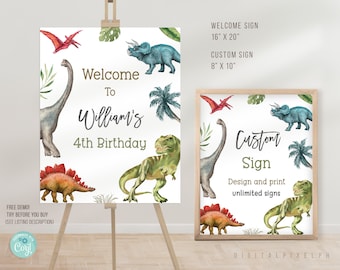 Editable Dinosaur Birthday Welcome Sign Template, Dinosaur Birthday Custom Sign Template, Dinosaur Welcome Sign, Dinosaur Custom Sign