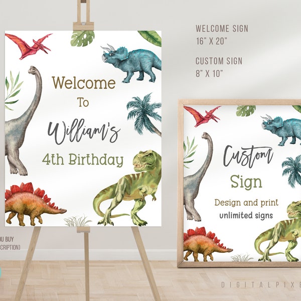 Editable Dinosaur Birthday Welcome Sign Template, Dinosaur Birthday Custom Sign Template, Dinosaur Welcome Sign, Dinosaur Custom Sign