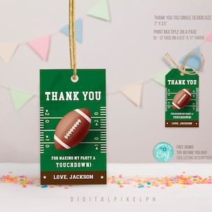 Editable Football thank you tags, Football thank you tags, Football Party Favor Tag