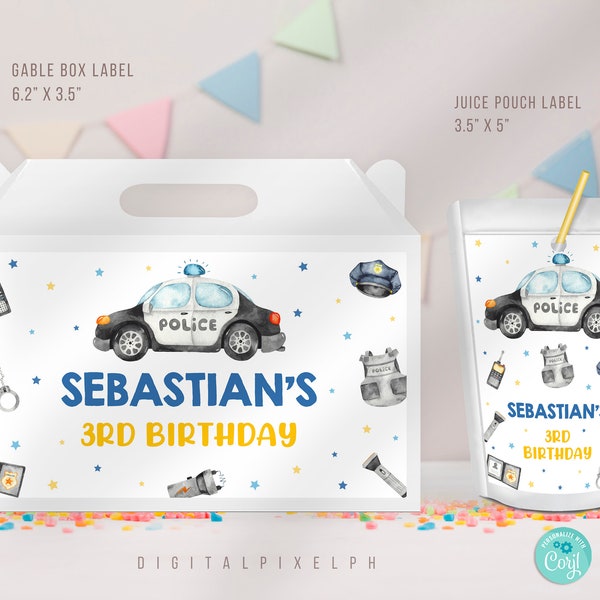 Editable Police Capri Sun Labels, Police Juice Labels, Police Gable Box Favor Label, Police Favour Box Label