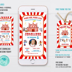 Circus Phone Birthday Invitation Template, Carnival Electronic Invitation, Carnival Phone Invitation, Carnival Electronic Phone Invite image 2