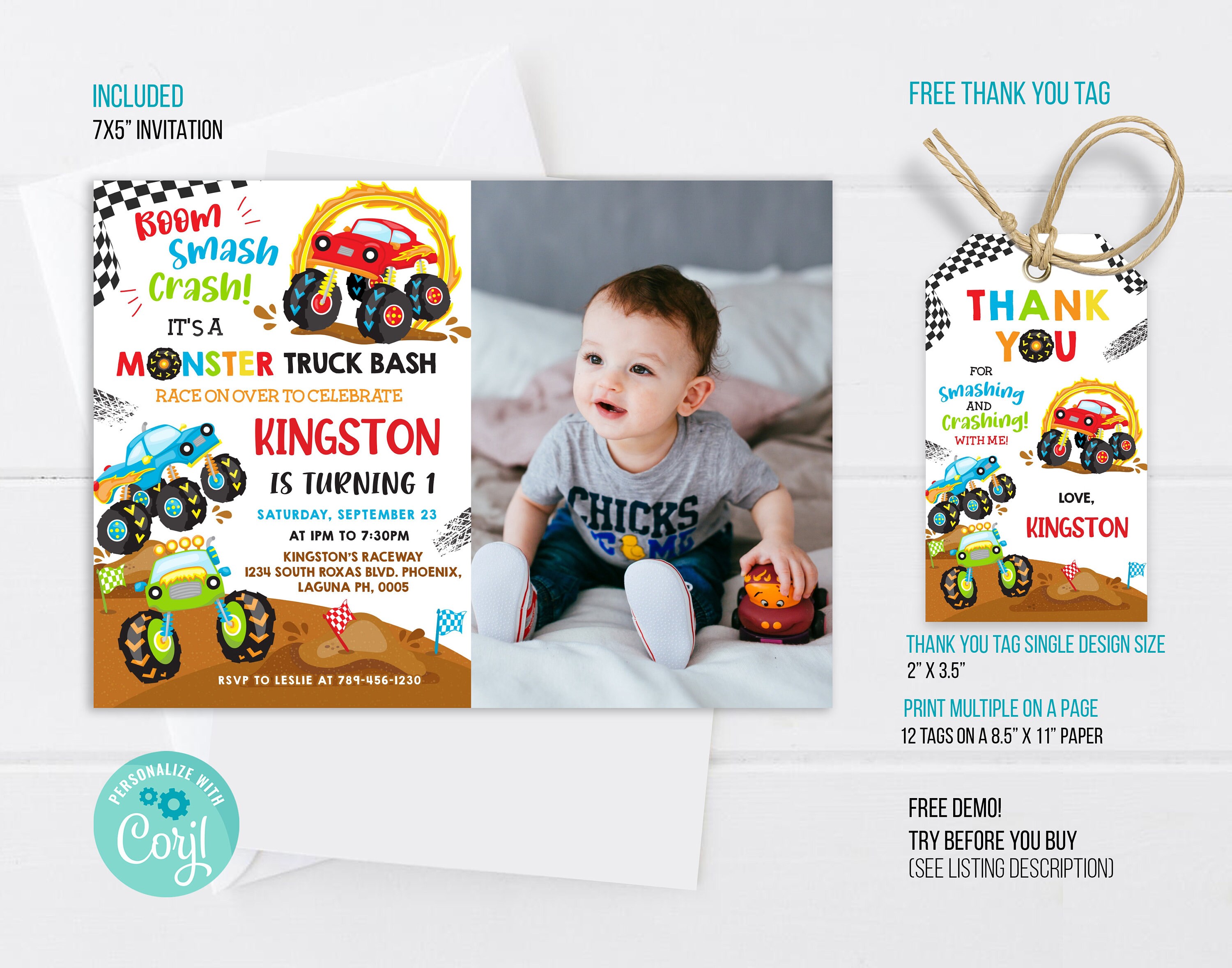 Monster Truck Birthday Invitation Template Monster Truck - Etsy