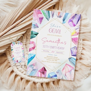 Crystal Gemstone Birthday Invitation, Editable Template (Digital Download)