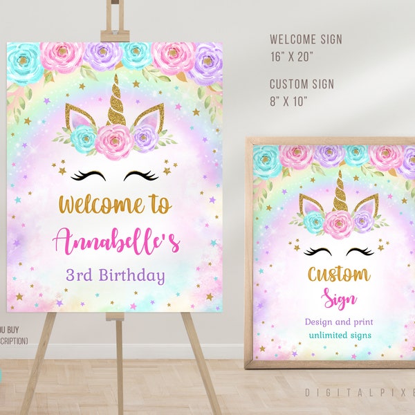 Editable Unicorn Birthday Welcome Sign Template, Unicorn Birthday Custom Sign Template, Unicorn Welcome Sign, Unicorn Custom Sign