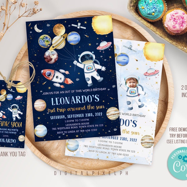 Outer Space Birthday Invitation Template, Planets Rocket Ship Astronaut Invite, Galaxy Blast Off Invitation, Editable Invitation