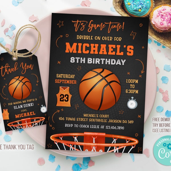 Basketball Birthday Invitation Template Printable, Basketball Birthday Invitation, Editable Basketball invitation