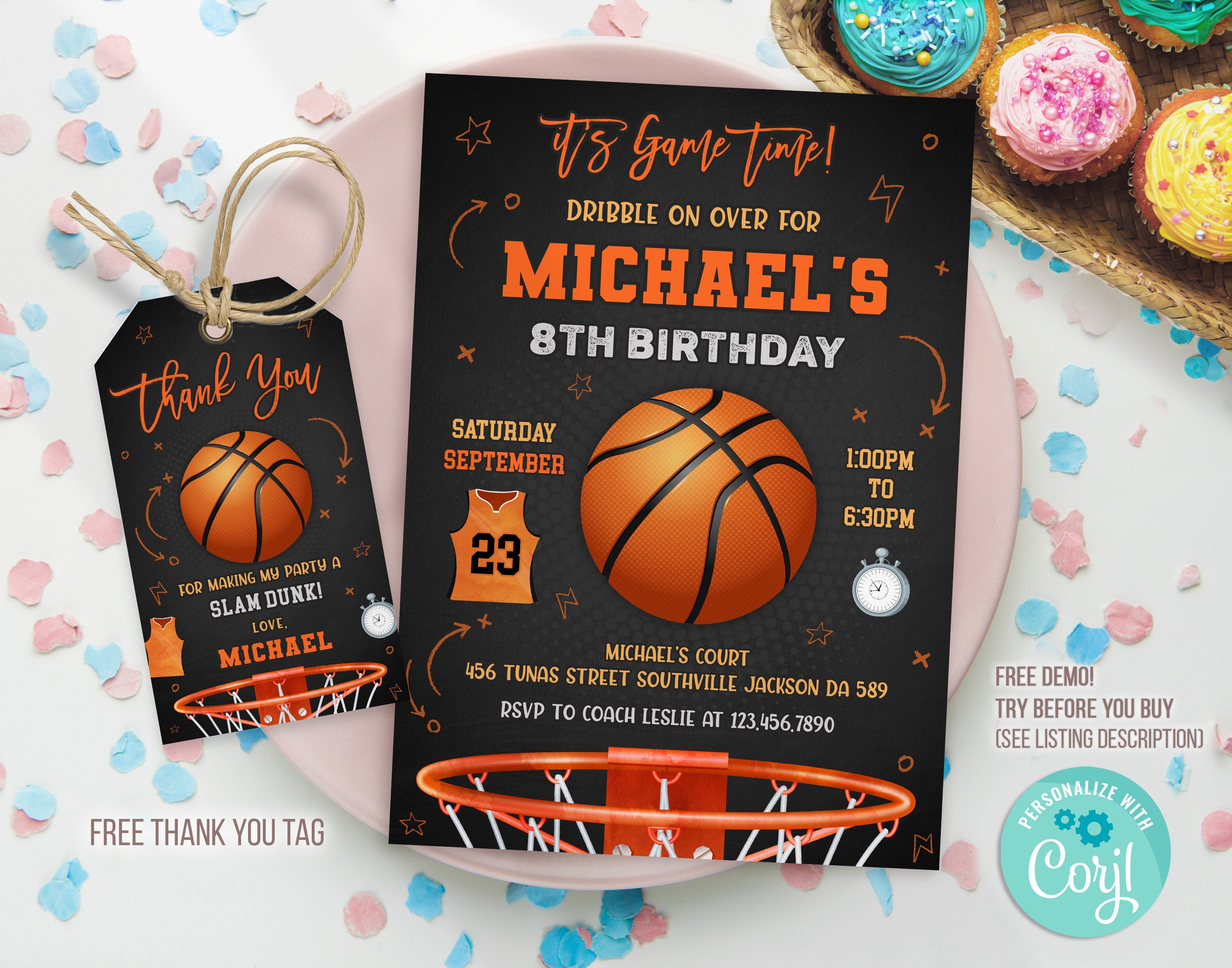 Plantilla de invitación de cumpleaños de baloncesto Etsy México