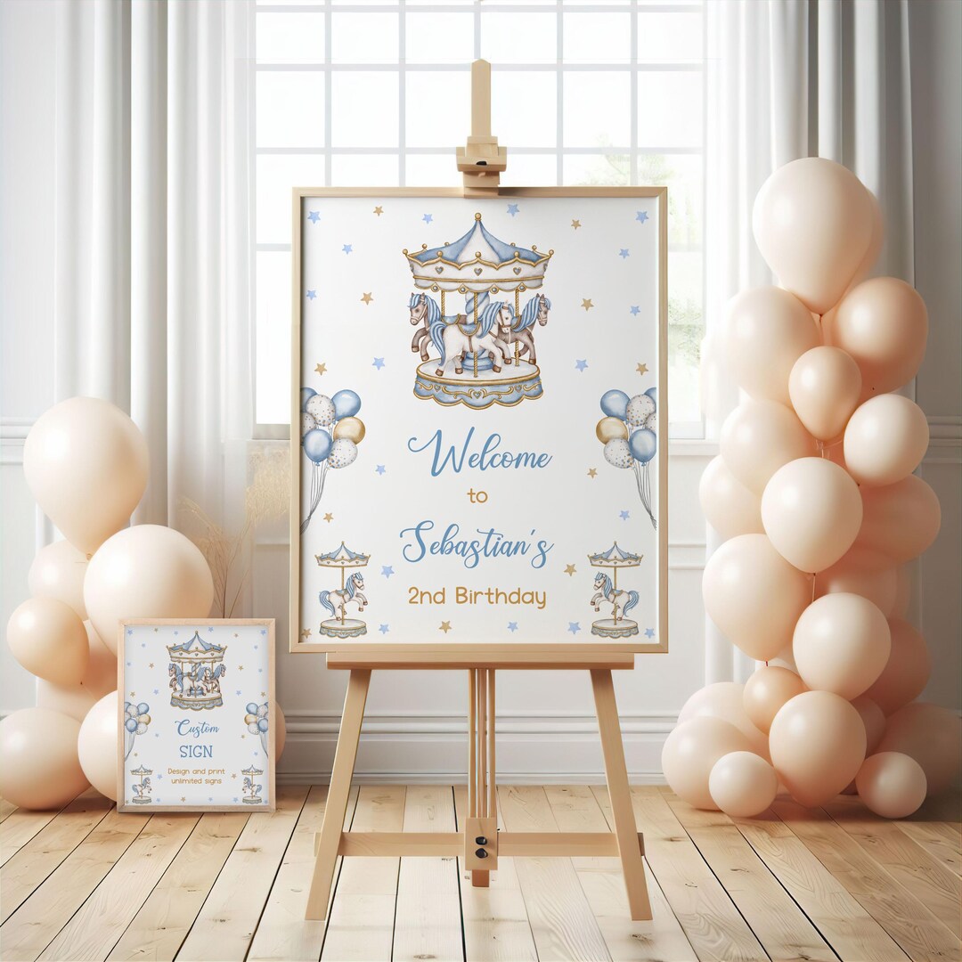 Carousel Birthday Welcome Sign Template, Carousel Custom Sign (digital ...