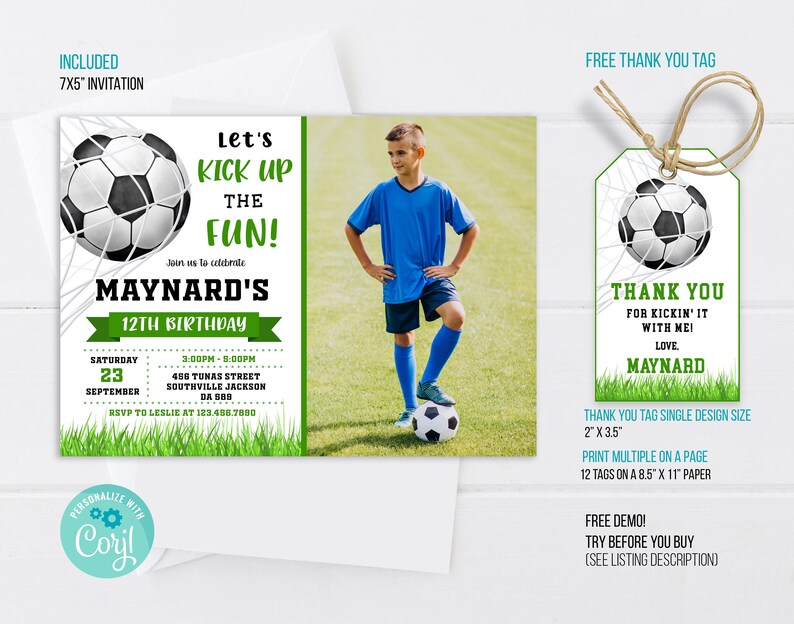 Soccer Birthday Invitation Template With Photo Soccer - Etsy