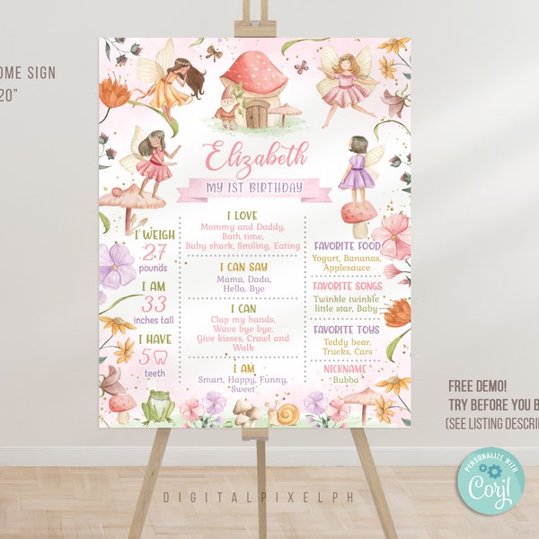 Editable Fairy Birthday Milestone Poster Template, Fairy Milestone Poster, Fairy Milestone Board Poster