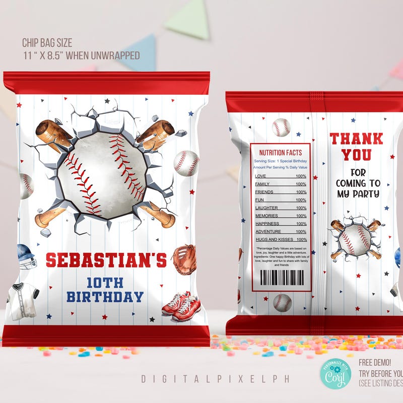 Chips Wrapper Label Baseball Chips Template - Etsy
