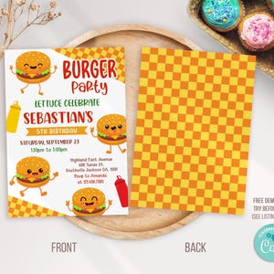 Editable Burger Birthday Invitation Template, Burger Birthday ...