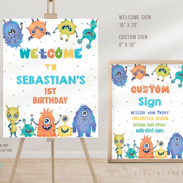 Editable Monster Welcome Sign Template, Monster Birthday Custom Sign Template, Monster Welcome Sign, Monster Custom Sign