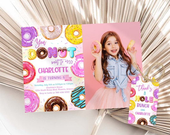 Donut Birthday Party Invitation Template With Photo Donut - Etsy