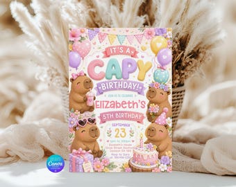 Capybara-verjaardagsuitnodiging, Capy-verjaardagsuitnodiging (digitale download)