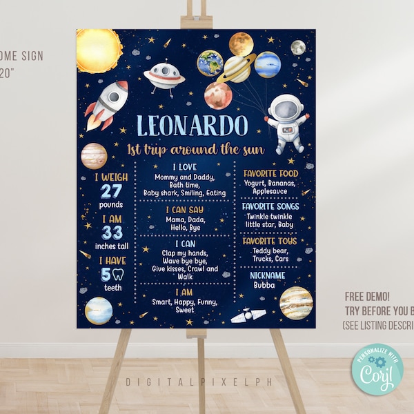 Editable Outer Space Birthday Milestone Poster Template, Outer Space Milestone Poster, Outer Space Milestone Board Poster