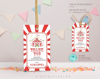 Editable Carnival thank you tags, Carnival Favor tags, Circus thank you tags, Circus Favor tags, Printable tags, DPH