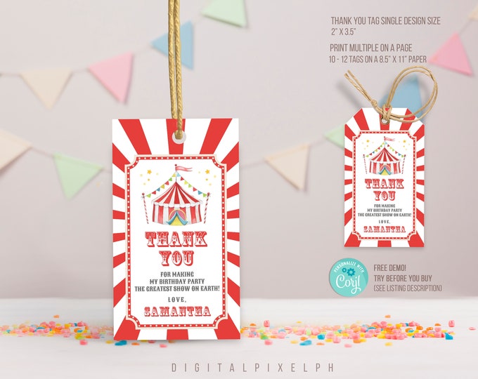 Carnival Favor Tags, Carnival Thank You Tags, Carnival Birthday Party ...