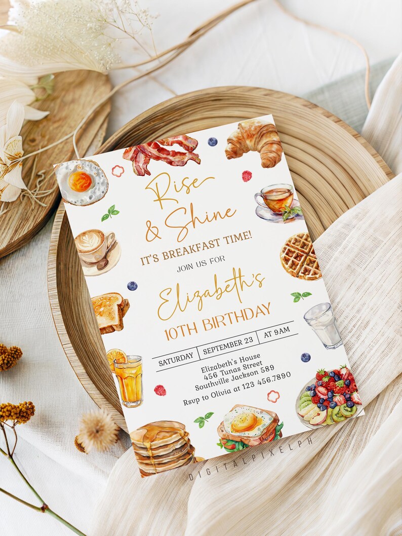 Editable Breakfast Birthday Invitation Template, Brunch Theme (digital ...