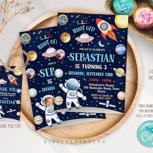Editable Outer Space Birthday Invitation Template, Planets Rocket Ship Astronaut Invitation, Galaxy Invitation, Outer Space Invitation M3L