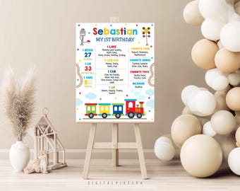 Trein verjaardag mijlpaalposter, bewerkbare sjabloon (digitale download)