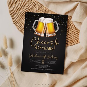 Bewerkbare sjabloon bierverjaardagsuitnodiging (digitale download)