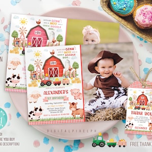 Editable Farm Birthday Invitation Template, Farm Birthday Invitation, Farm thank you tag, Barnyard Invitation, Farm Invitation, DPPH