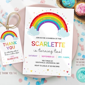 Pastel Rainbow Birthday Invitation Bundle, Pastel 1st Birthday